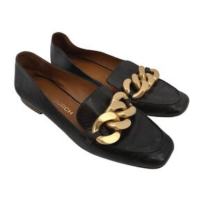 Tory Burch Ruby Chain Loafers Black Leather Gold Flats Square Toe Womens 10M